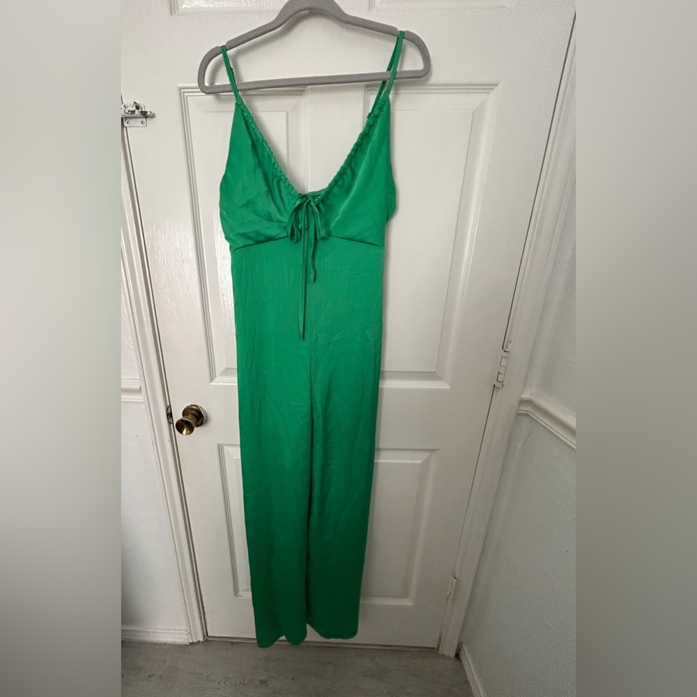 wild fable Bright Green Tie-Front Wide-Leg Jumpsuit
